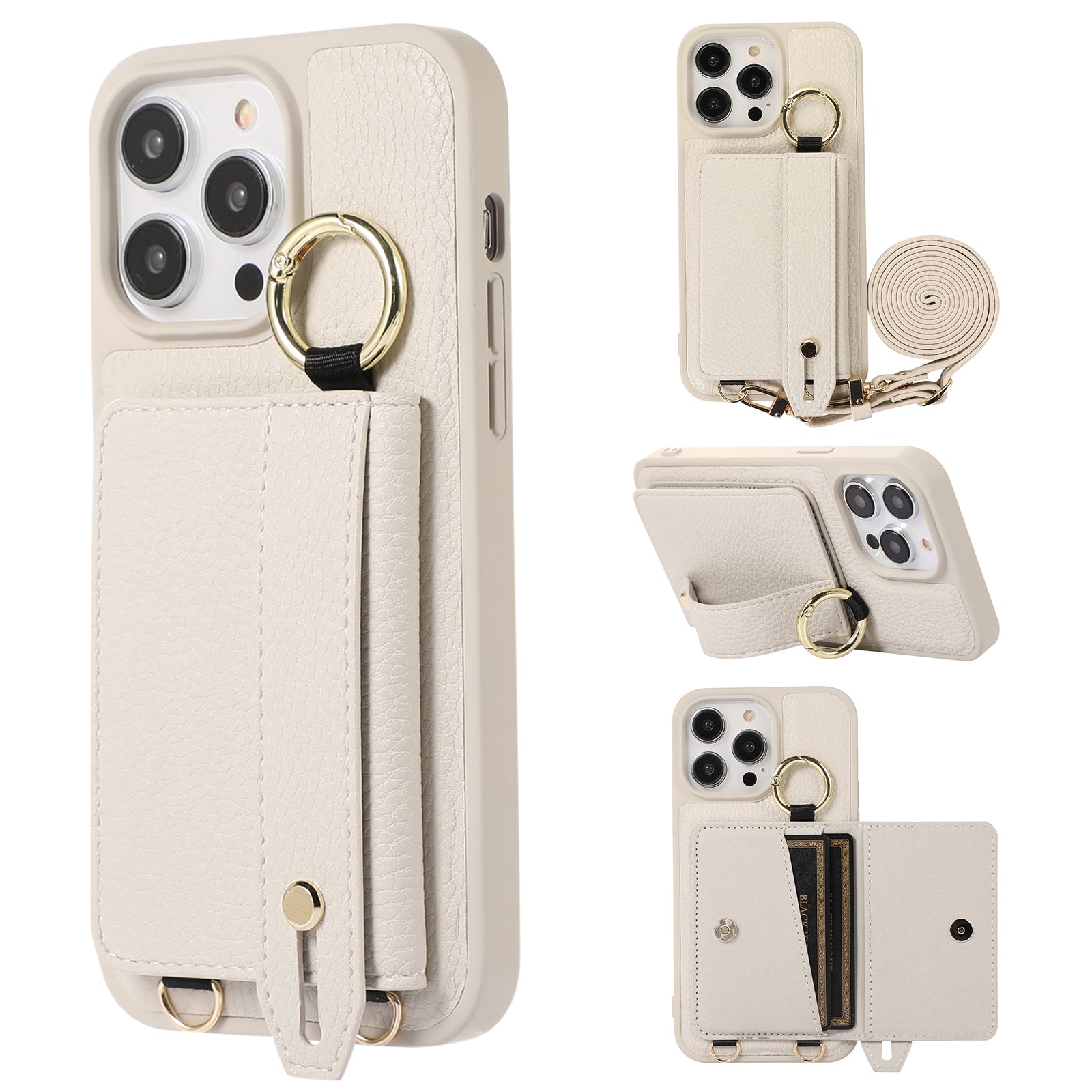For iPhone 12/12 Pro 6.1 inch Hand Strap Leather TPU Phone Kickstand Case with Card Slot and Shoulder Strap For iPhone 12/12 Pro 6.1 inch Hand Strap Leather TPU Phone Kickstand Case with Card Slot and Shoulder Strap
